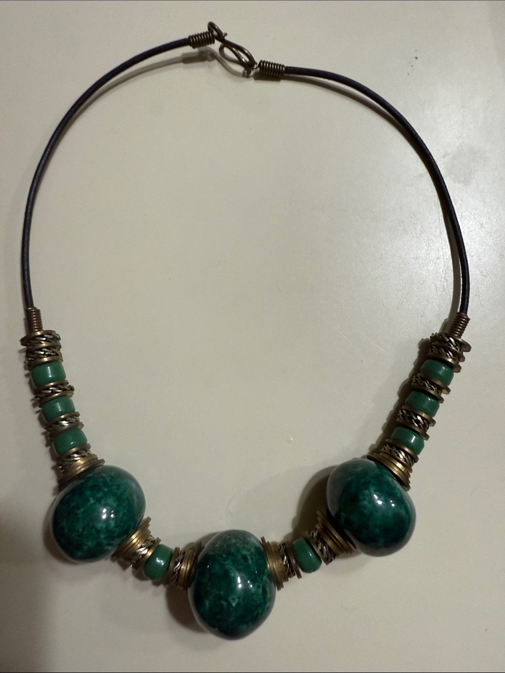 Vintage Green Glass Beaded Necklace - Women Jewelry 18 inches long